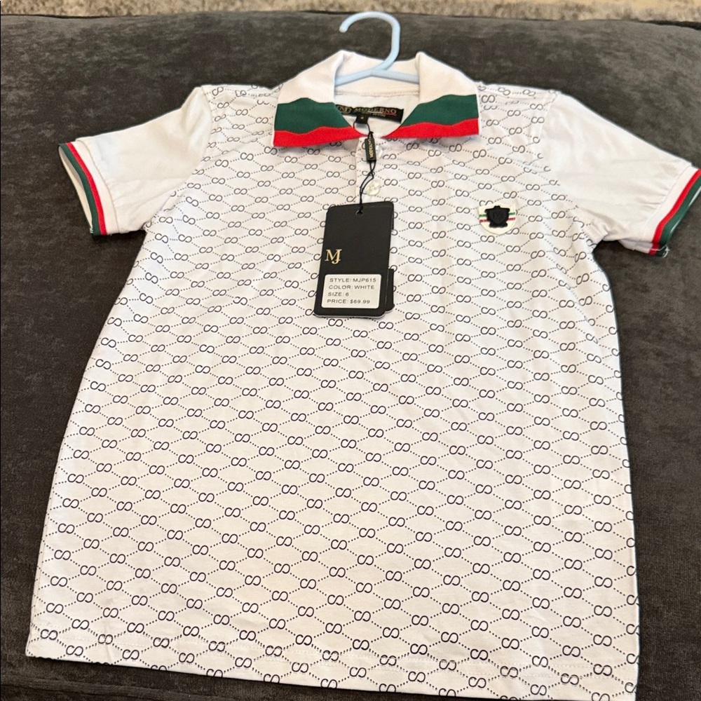 Moderno White Polo with Red and Green Accents